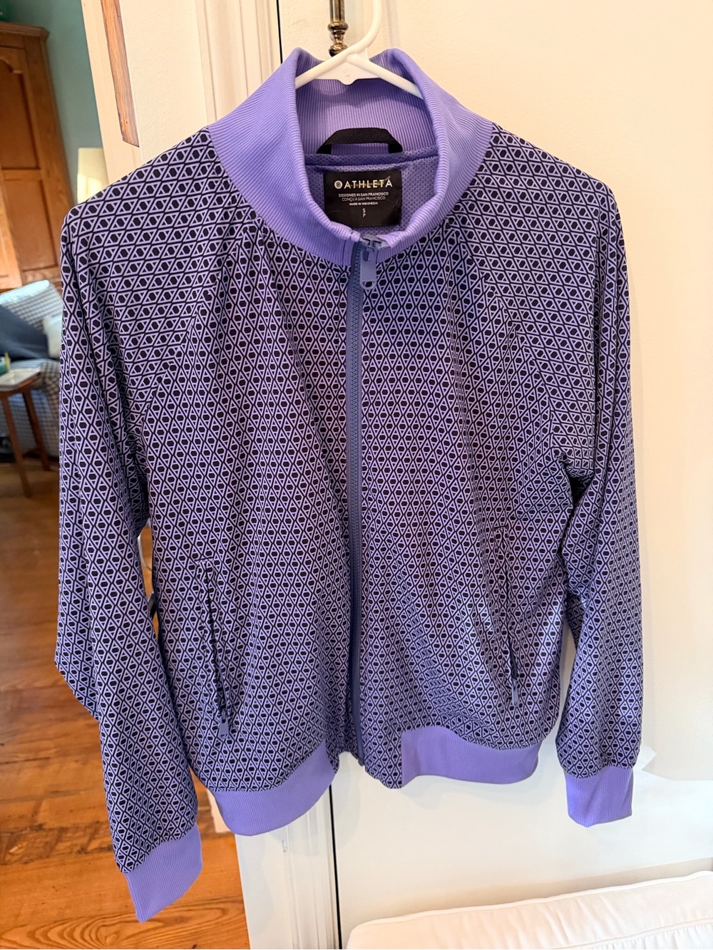 Athleta Purple and Black Geometric Zip Jacket size S